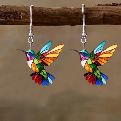 Cross border Spring Festival Colorful Bird Acrylic Earrings from Europe and America, Fashion Retro Earrings