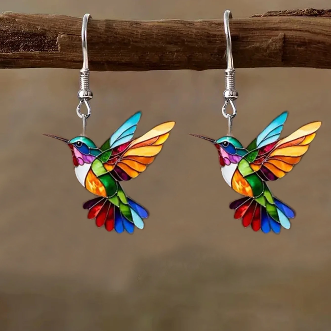 Cross border Spring Festival Colorful Bird Acrylic Earrings from Europe and America, Fashion Retro Earrings