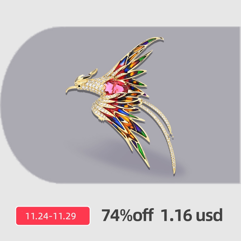 Crystal Phoenix Bird Brooches For Women Men 5 Color Enamel Flying Beauty Bird Party Office Brooch Pin Gifts