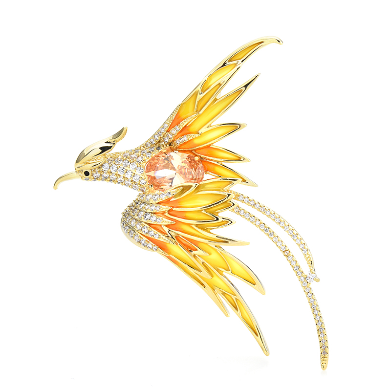 Crystal Phoenix Bird Brooches For Women Men 5 Color Enamel Flying Beauty Bird Party Office Brooch Pin Gifts