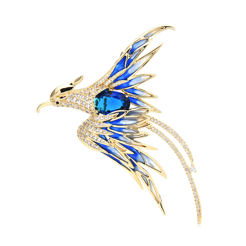 Crystal Phoenix Bird Brooches For Women Men 5 Color Enamel Flying Beauty Bird Party Office Brooch Pin Gifts