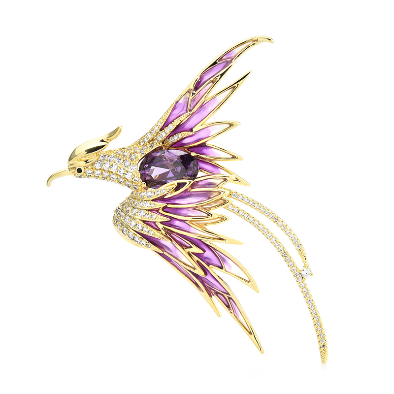 Crystal Phoenix Bird Brooches For Women Men 5 Color Enamel Flying Beauty Bird Party Office Brooch Pin Gifts