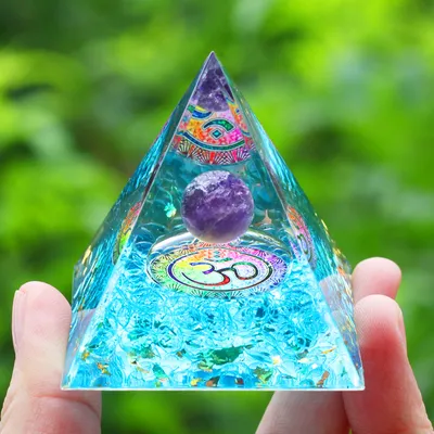 Crystals Stone Orgone Pyramid Energy Generator Natural Amethyst Peridot Reiki Chakra Meditation Tool Room Decor