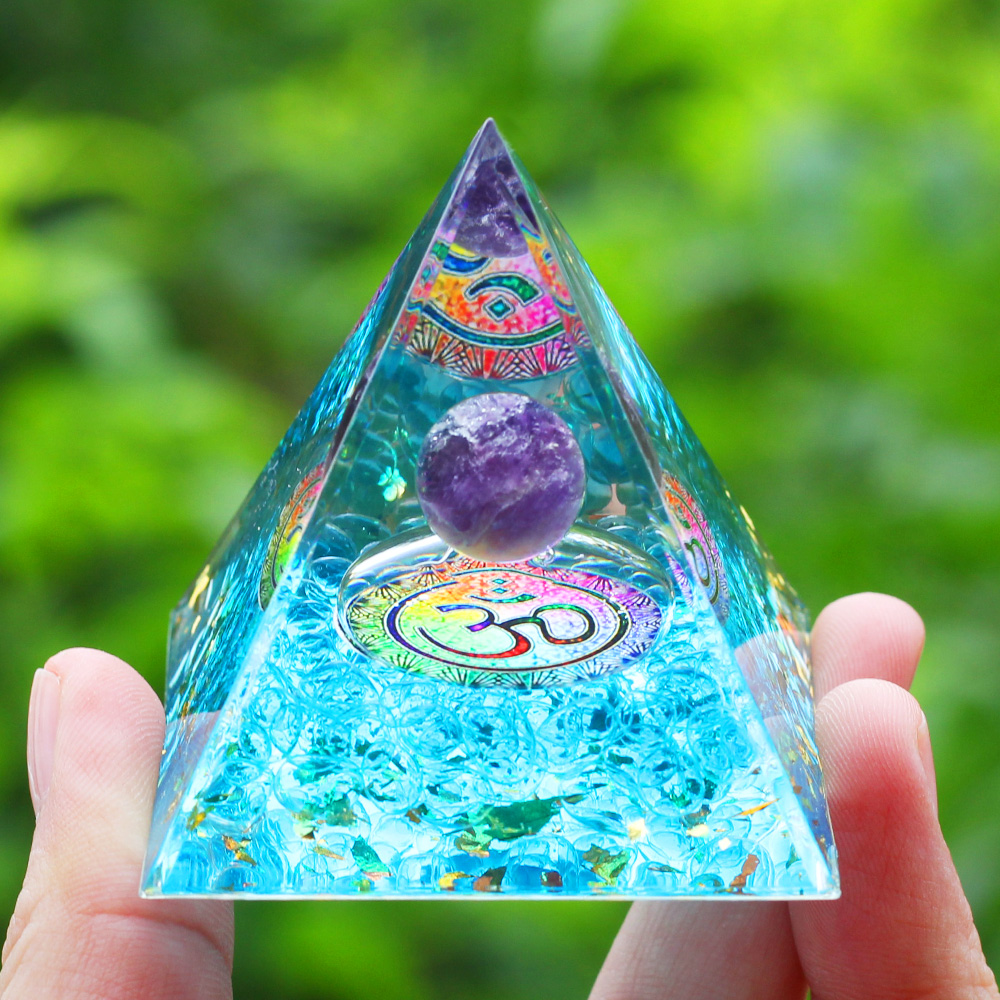Crystals Stone Orgone Pyramid Energy Generator Natural Amethyst Peridot Reiki Chakra Meditation Tool Room Decor