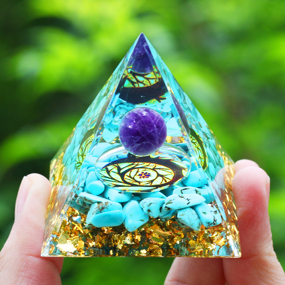 Crystals Stone Orgone Pyramid Energy Generator Natural Amethyst Peridot Reiki Chakra Meditation Tool Room Decor