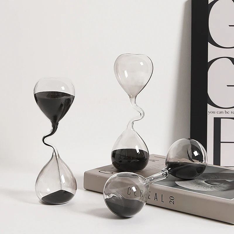 Curve Design Black Hourglass Modern Style Home Decor Accessories Glass Craft Simple Interior Table Ornament Aesthetic Curve Design Black Hourglass Modern Style Home Decor Accessories Glass Craft Simple Interior Table Ornament Aesthetic
