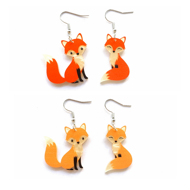 Cute Acrylic Mismatch Fox Earrings