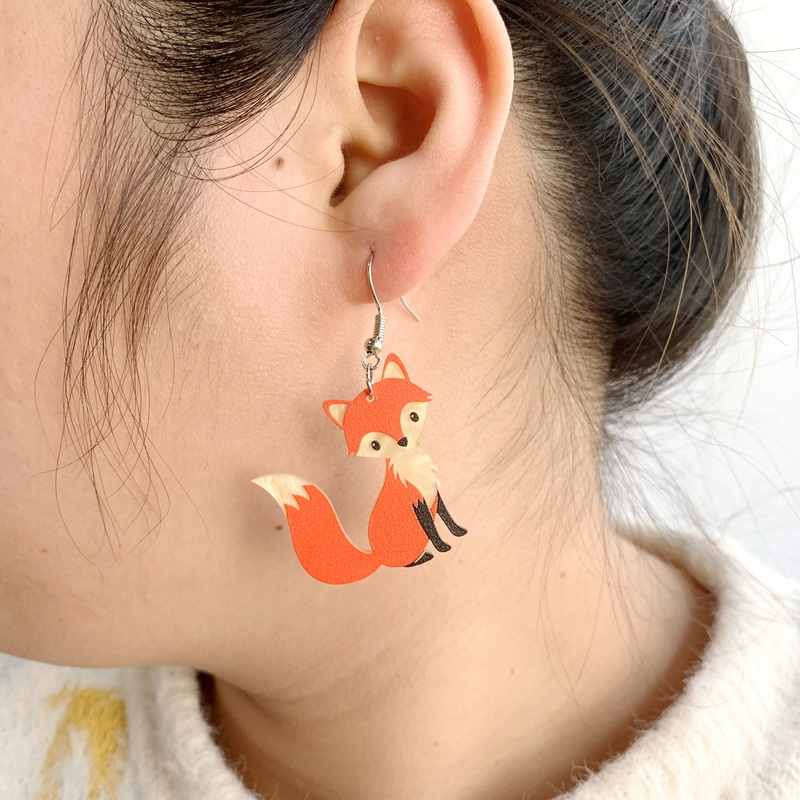 Cute Acrylic Mismatch Fox Earrings