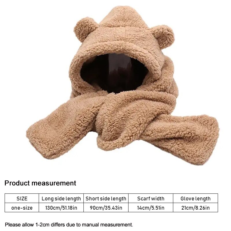 Cute Bear Ear Hat Scarf Gloves Set Winter Women Beanies Caps Warm Casual Plush Hats Casual Solid Fleece Girl Kawaii Cute Bear Ear Hat Scarf Gloves Set Winter Women Beanies Caps Warm Casual Plush Hats Casual Solid Fleece Girl Kawaii