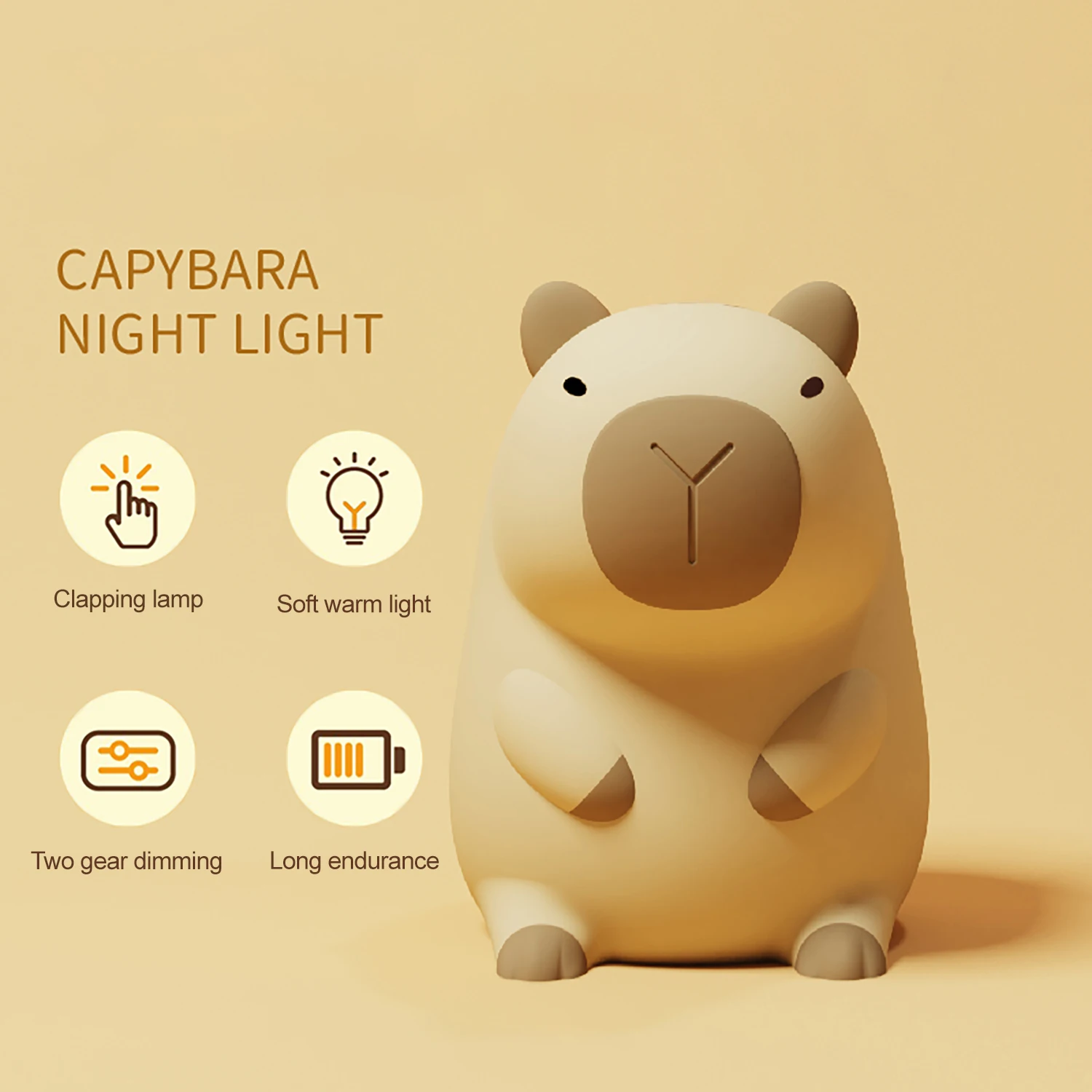Cute Cartoon Capybara Silicone Night Light USB Rechargeable Timing Dimming Sleep Night Lamp for Children's Room Decor Cute Cartoon Capybara Silicone Night Light USB Rechargeable Timing Dimming Sleep Night Lamp for Children's Room Decor