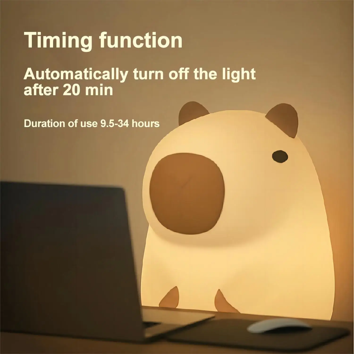 Cute Cartoon Capybara Silicone Night Light USB Rechargeable Timing Dimming Sleep Night Lamp for Children's Room Decor Cute Cartoon Capybara Silicone Night Light USB Rechargeable Timing Dimming Sleep Night Lamp for Children's Room Decor