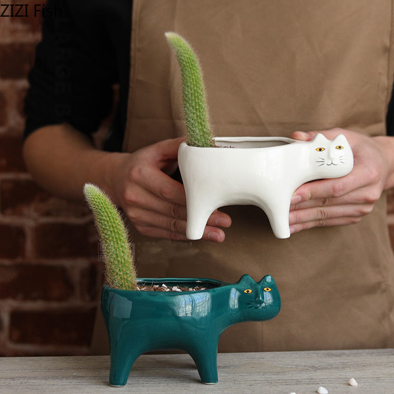 Cute Ceramic Cat Plant Pot