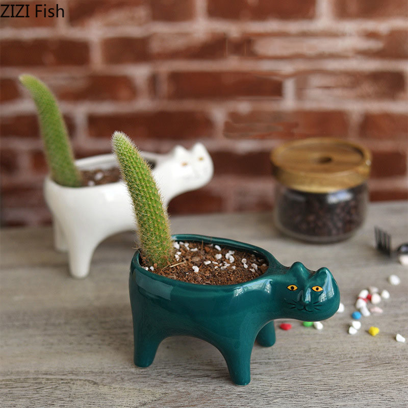 Cute Ceramic Cat Plant Pot