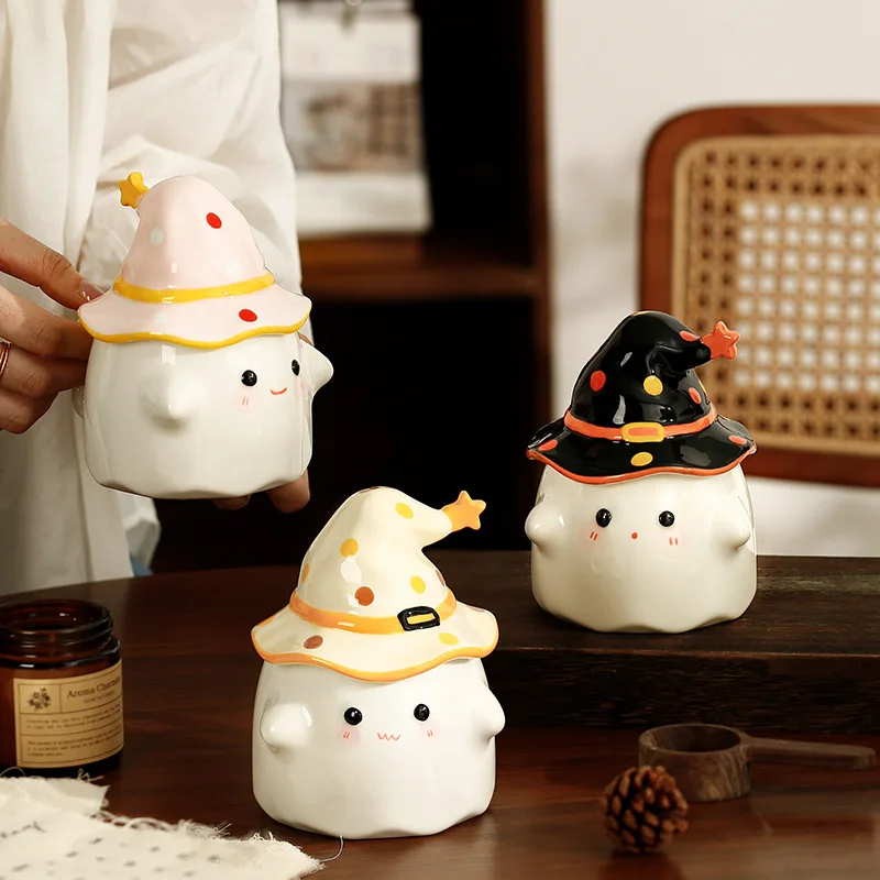 Cute Ceramic Ghost Coffee Mug with Lid