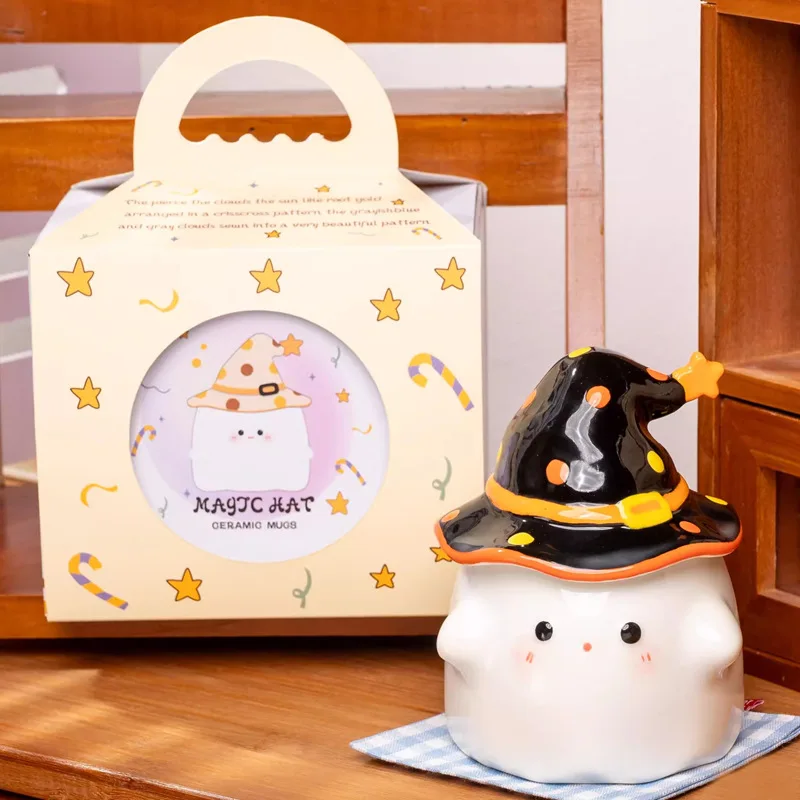 Cute Ceramic Ghost Coffee Mug with Lid