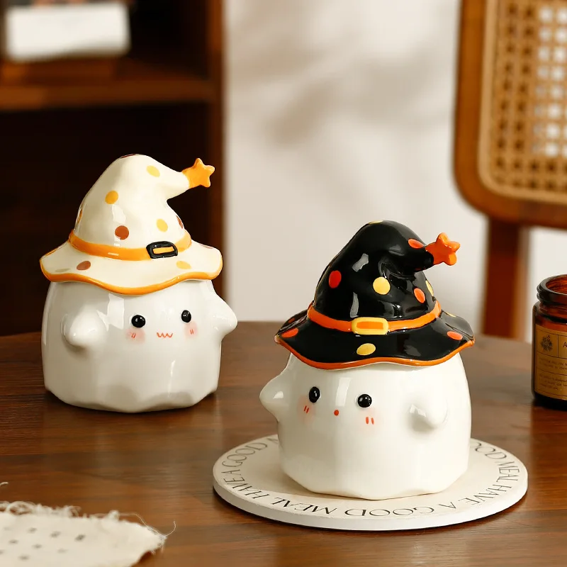 Cute Ceramic Ghost Coffee Mug with Lid