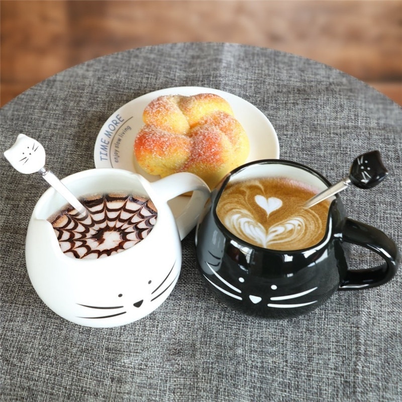 Cute Ceramic Kitten Mug with Spoon