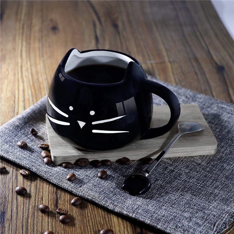 Cute Ceramic Kitten Mug with Spoon