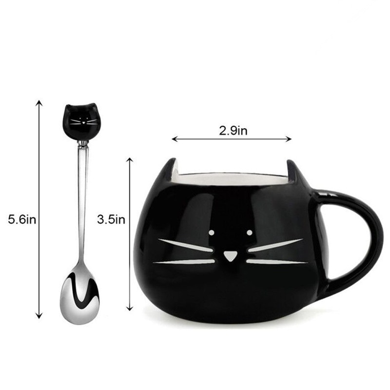 Cute Ceramic Kitten Mug with Spoon