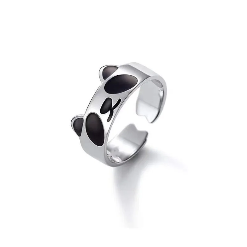 Cute Enamel Color Adjustable Panda Ring