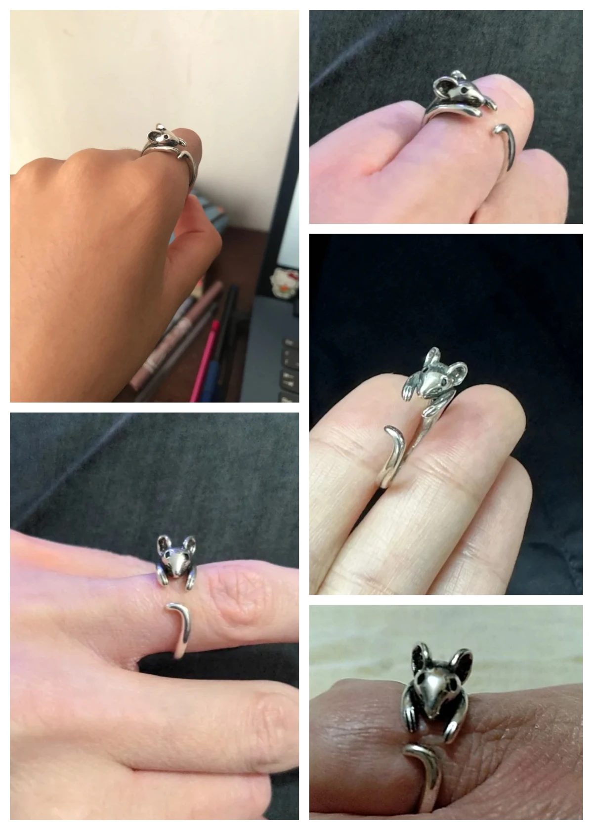 Cute Mouse Shape Open Ring for Women Antique Silver Color Modern Fashion Girls Finger Accessories Hip Hop Party Jewelry