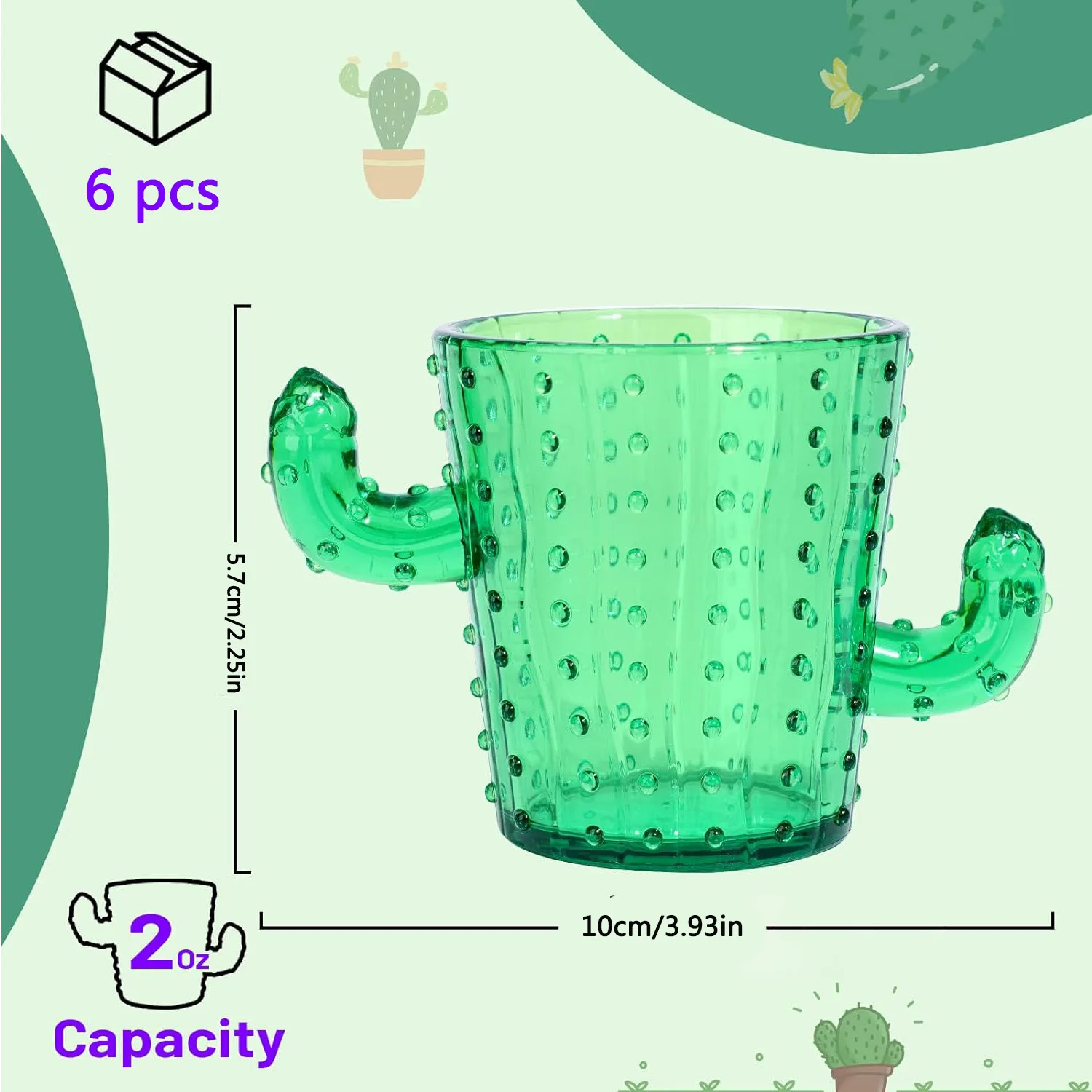 Cute Plastic Cactus Drinking Glasses (6Pcs)