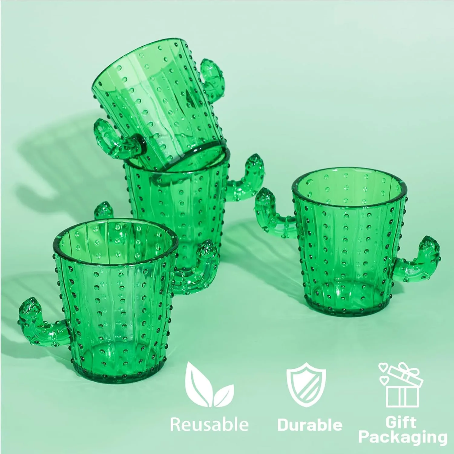 Cute Plastic Cactus Drinking Glasses (6Pcs)