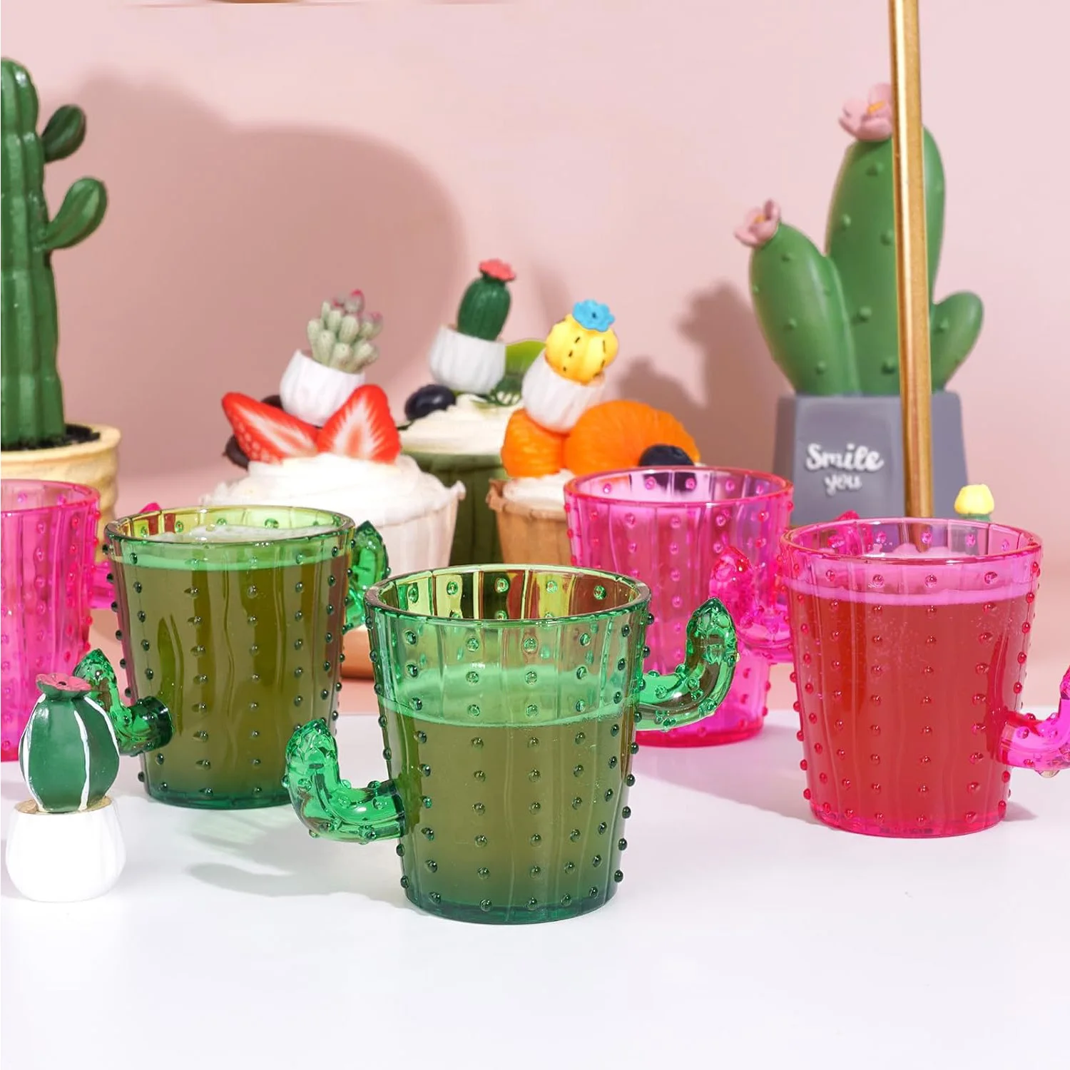 Cute Plastic Cactus Drinking Glasses (6Pcs)