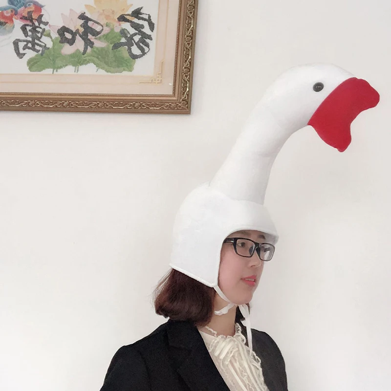 Cute Plush Funny Goose Shape Hat Adult Kids Halloween Party Cosplay Animal Hat
