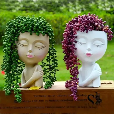 Cute Resin Lady Head Planter