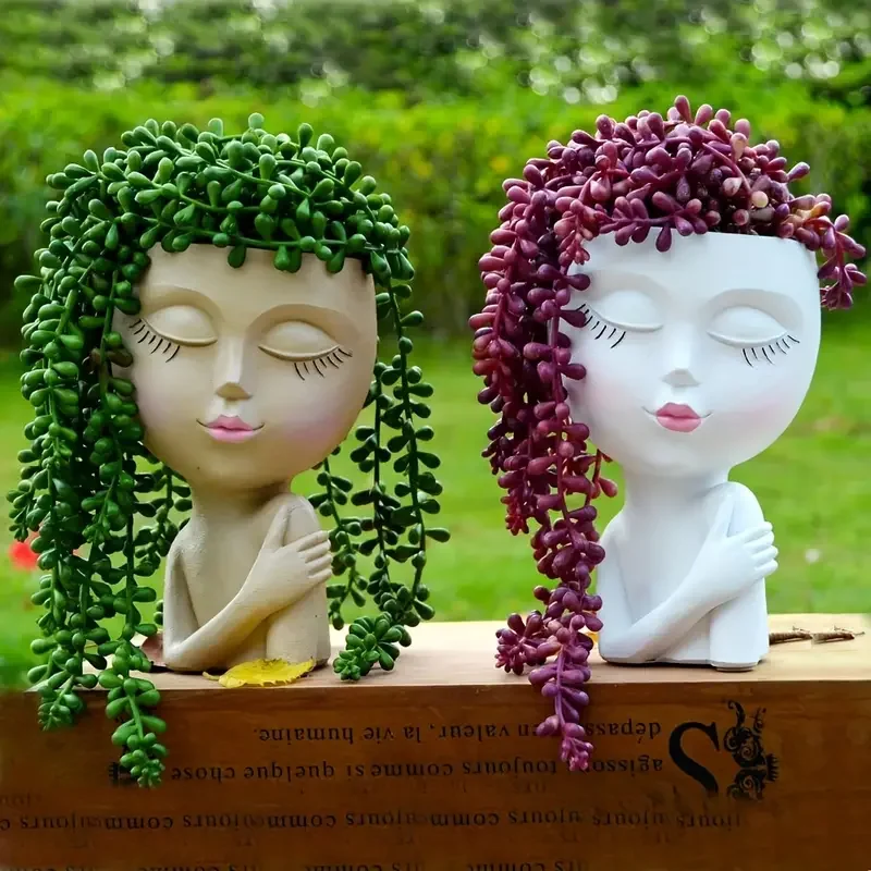Cute Resin Lady Head Planter