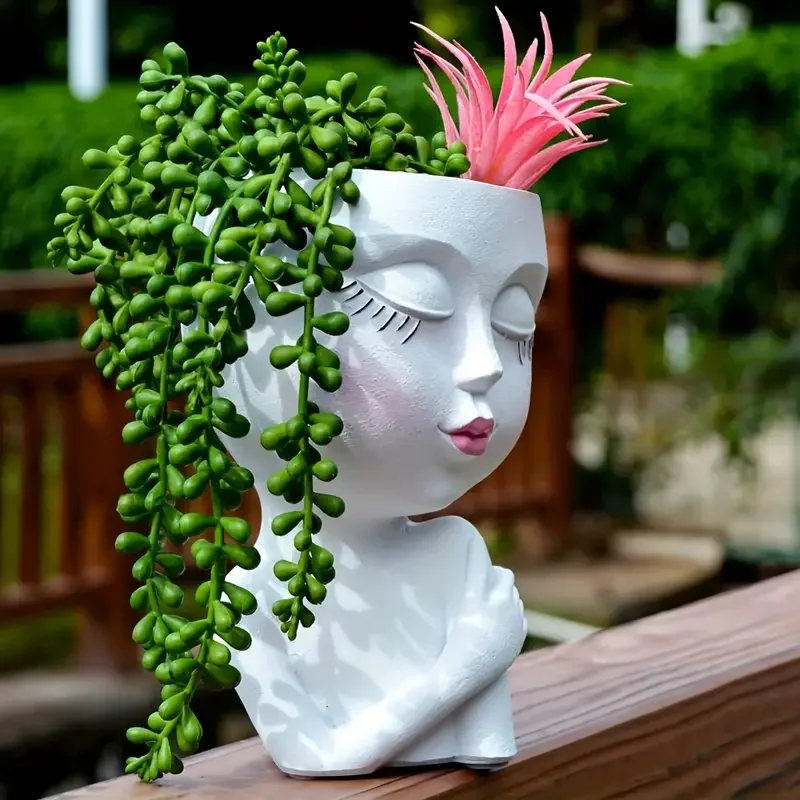 Cute Resin Lady Head Planter