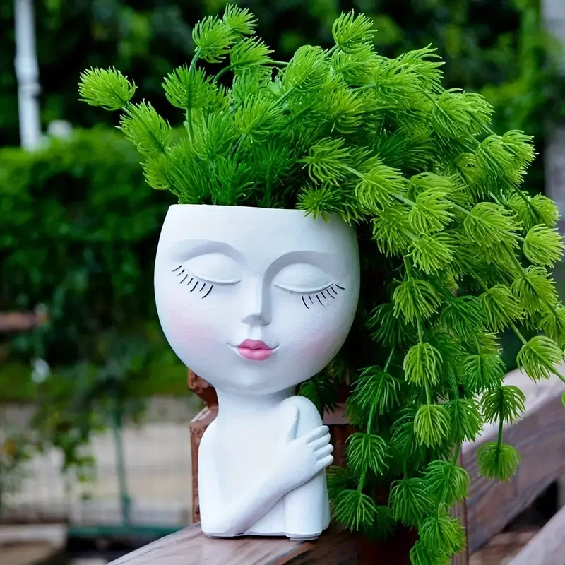 Cute Resin Lady Head Planter