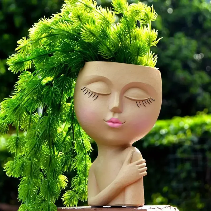 Cute Resin Lady Head Planter