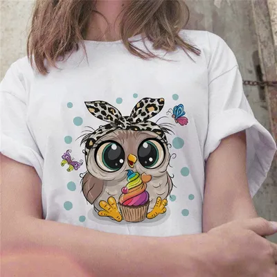 Cute Shirt for Women Printed Owl Design
