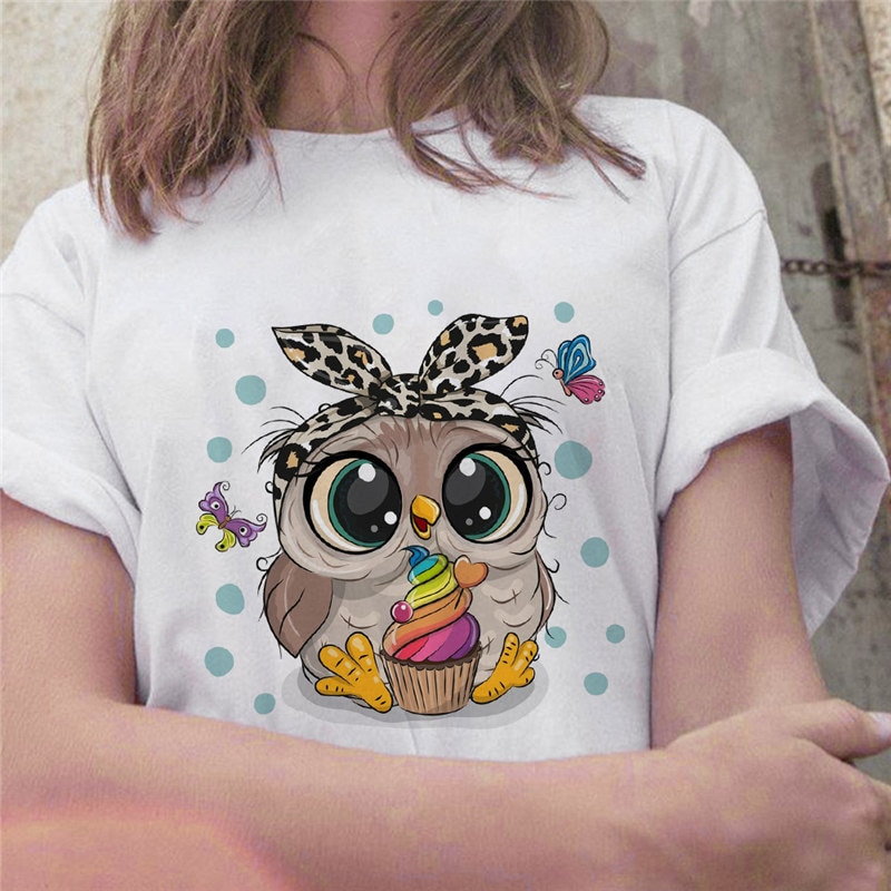 Cute Shirt for Women Printed Owl Design Cute Shirt for Women Printed Owl Design
