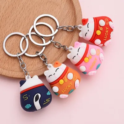Cute Silicone Lucky Cat Keychain