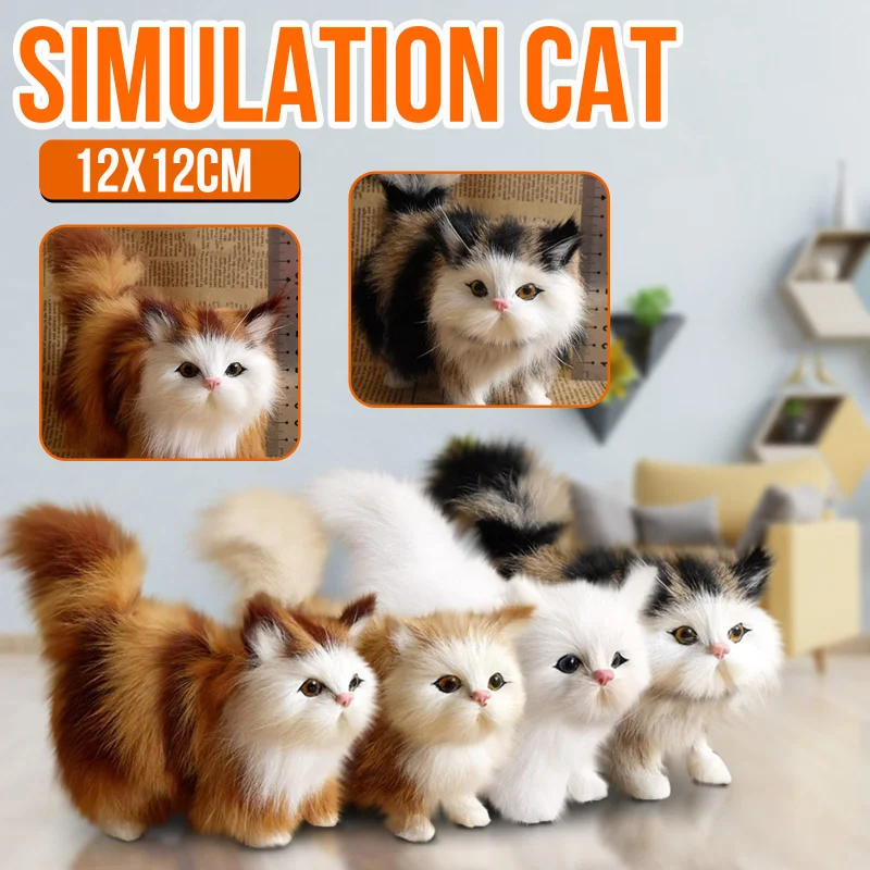 Cute Simulation Cat Plush Toys Soft Stuffed Kitten Model Fake Cat Realist Animals For Kids Girls Birthday Valentine's