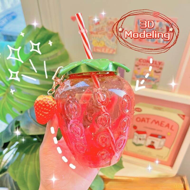 Cute Strawberry Cup with Straw