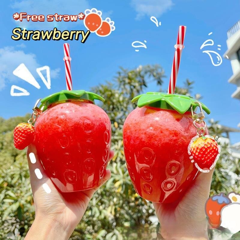 Cute Strawberry Cup with Straw