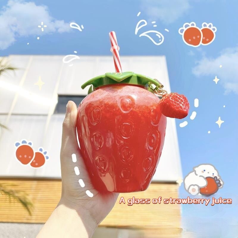 Cute Strawberry Cup with Straw
