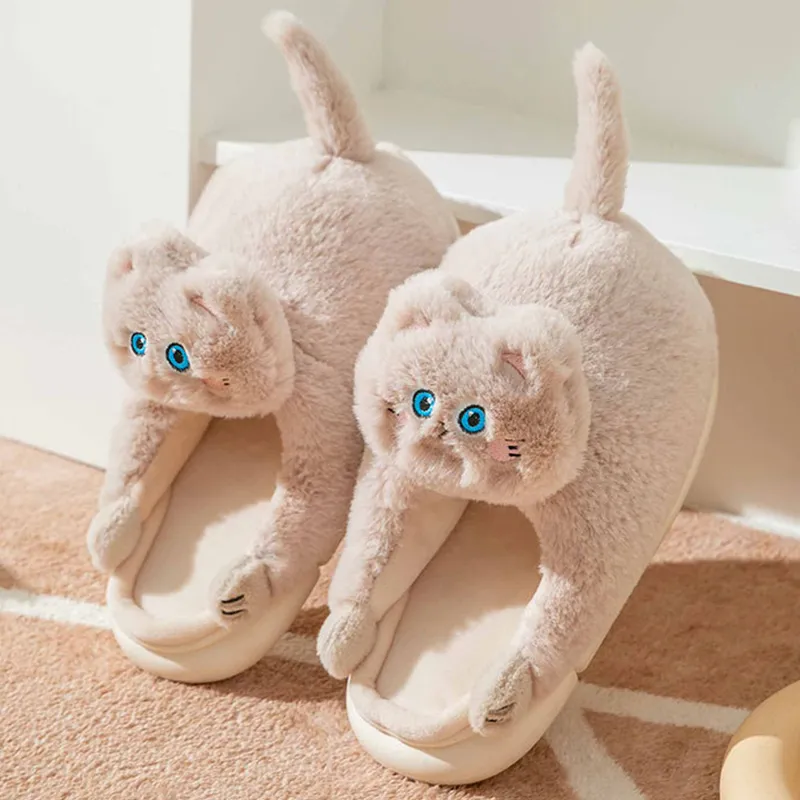 Cute Winter Cat Fuzzy Slippers