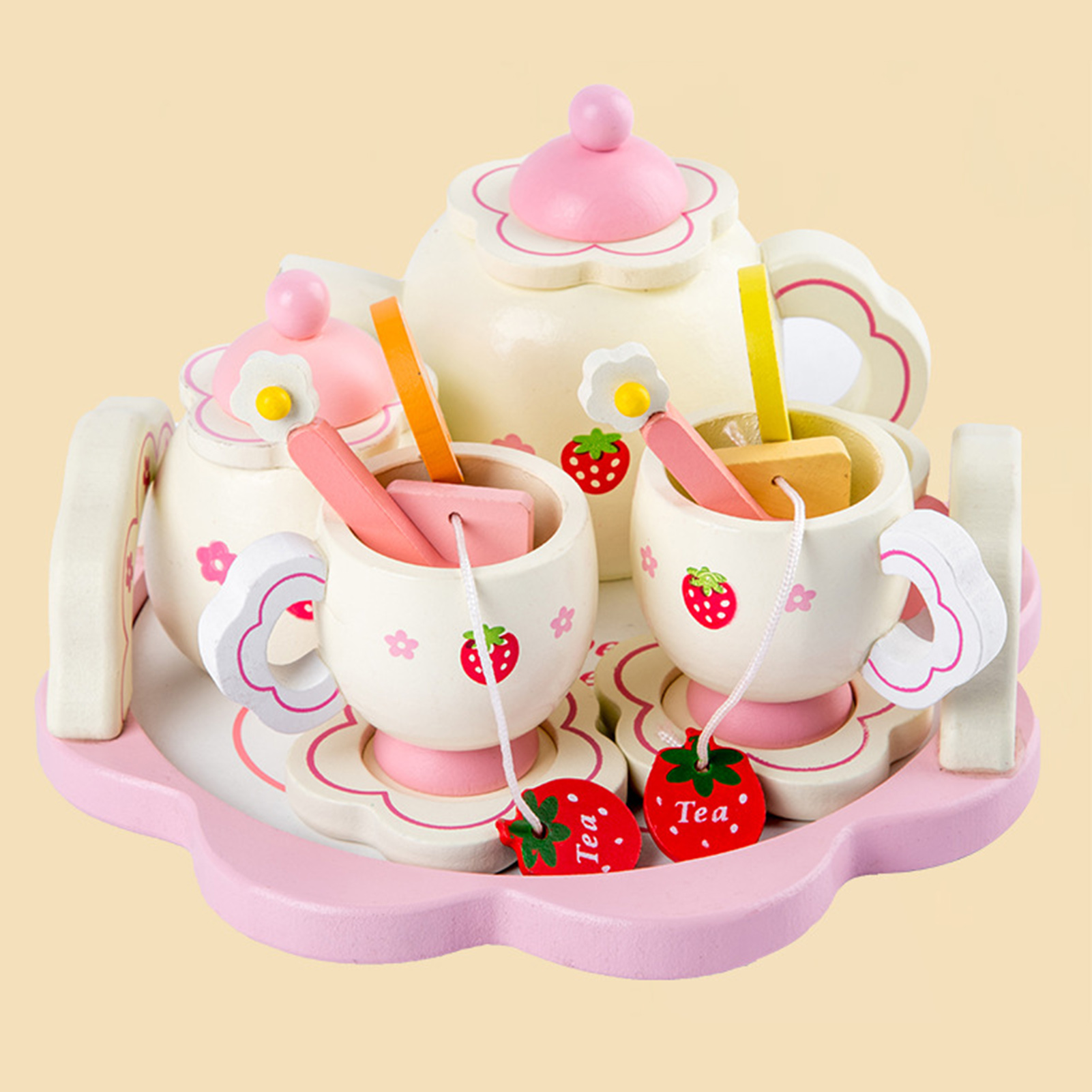 Cute Wooden Play Tea Set (17pcs)