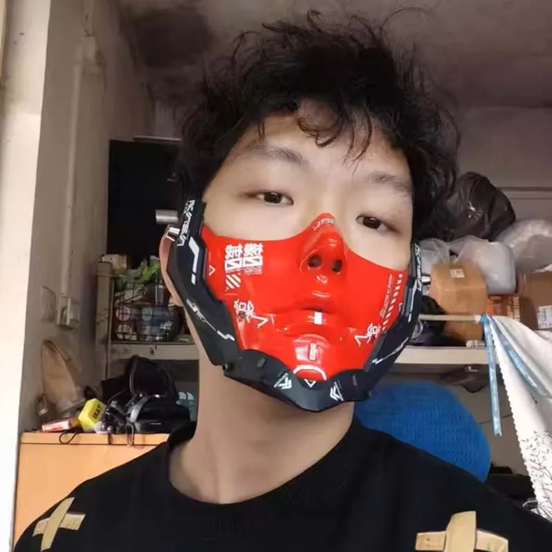 Cyber Punk cos Half Face Mechanical Mask Halloween Cosplay Costumes Red Mechanical Mask Cos Mechanical Soldier Party Cyber Punk cos Half Face Mechanical Mask Halloween Cosplay Costumes Red Mechanical Mask Cos Mechanical Soldier Party