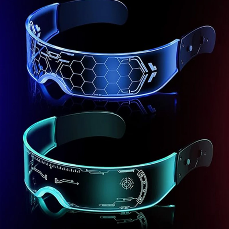 Cyberpunk Led Glasses Cool Robot Cyberpunk Glasses Luminous Futuristic Glasses for Robot Cospaly Bar Party Rave Costume