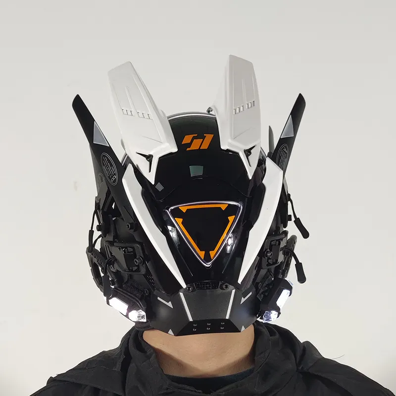 CyberPunk Mask M-Clasp Night City LED Festival White Armoured Cosplay Stage Property SCI-FI Halloween Party Gifts For CyberPunk Mask M-Clasp Night City LED Festival White Armoured Cosplay Stage Property SCI-FI Halloween Party Gifts For