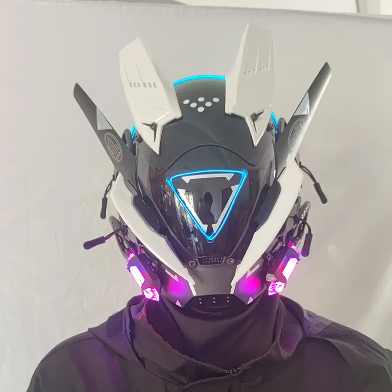CyberPunk Mask M-Clasp Night City LED Festival White Armoured Cosplay Stage Property SCI-FI Halloween Party Gifts For CyberPunk Mask M-Clasp Night City LED Festival White Armoured Cosplay Stage Property SCI-FI Halloween Party Gifts For