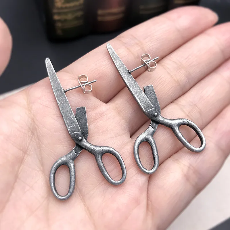 Dark Gothic Vintage Imitation Scissors Exaggerate Stud Earrings For Men Women Goth Punk Silver Color Halloween Fashion Dark Gothic Vintage Imitation Scissors Exaggerate Stud Earrings For Men Women Goth Punk Silver Color Halloween Fashion