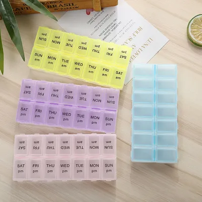 Days of the Week 14 Grids Pill Box Medicine Organizer