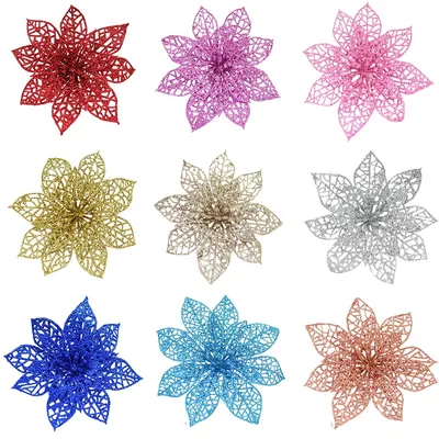 Decorative 14cm Glitter Poinsettias (10 pcs) Decorative 14cm Glitter Poinsettias (10 pcs)